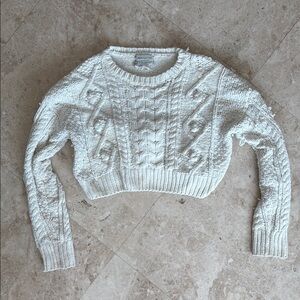 Urban Outfitters Cozy Cropped White Cable Knit Sweater